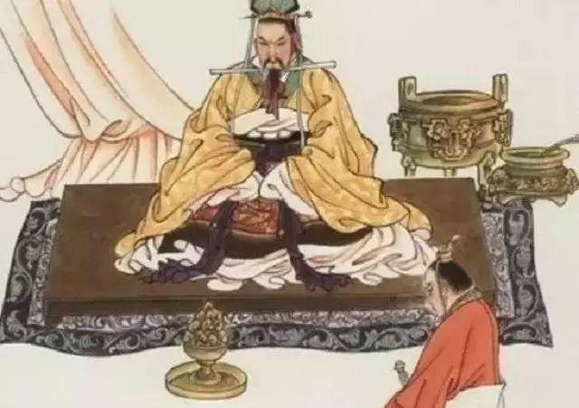 Ancient Chinese emperor performing incense divination, surrounded by ceremonial vessels and a scholar, symbolizing traditional rituals and spiritual guidance.