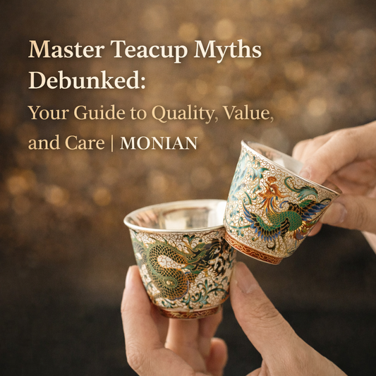 Traditional Chinese master teacups, dragon and phoenix silver-lined porcelain | MONIAN