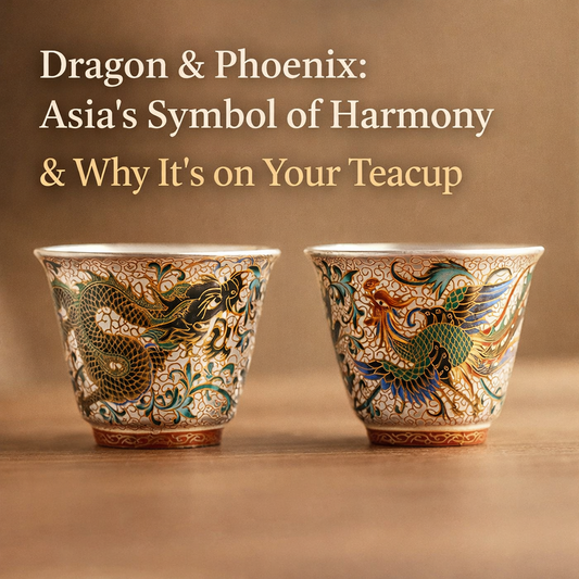 “Dragon and phoenix symbols on Chinese teacups representing balance and harmony”