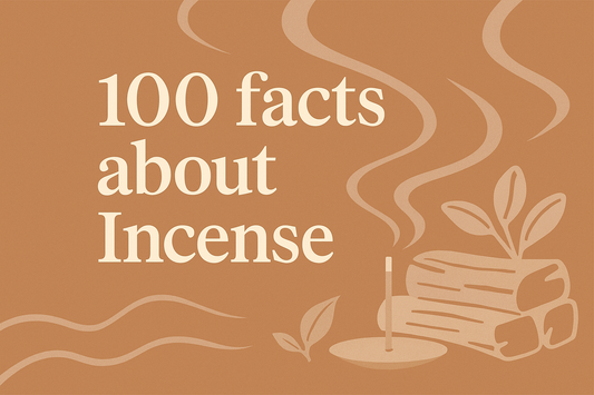 Minimalist banner titled “100 Facts About Incense,” featuring soft flowing smoke lines against a beige-brown gradient background in Monian’s Zen-inspired palette, symbolizing history, calm, and natural fragrance culture.
