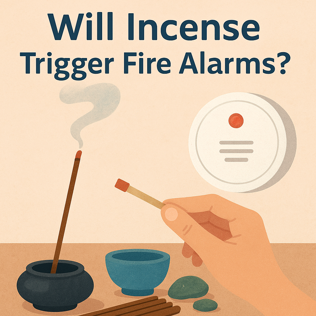 a single black ceramic incense burner emitting gentle smoke, on a warm neutral background, designed for Monian brand, appealing to audiences aged 35–44, with the title 'Will Incense Trigger Fire Alarms?' for incense safety awareness.