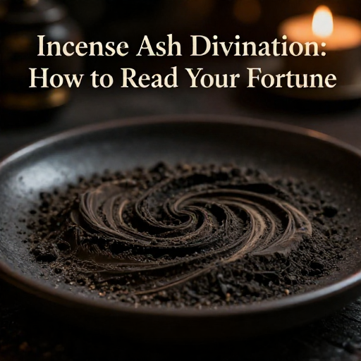 A lit incense stick resting on a textured ceramic plate engraved with traditional circular symbols, surrounded by fine incense ash.