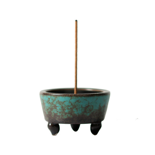 Handcrafted Tripod Ceramic Incense Holder – Celadon Crackle Glaze Design For Rituals