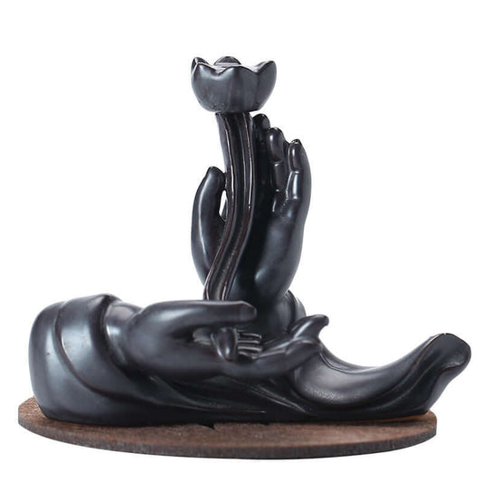 Buddha Hand Ceramic Backflow Burner – Matte Black Design For Rituals