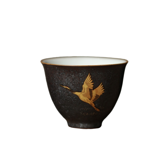 Ceramic Tea Cup with Flying Crane Design