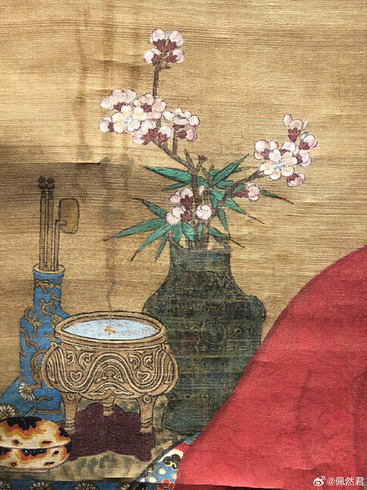 Incense burner, plum blossoms, and celadon vase in a serene Song dynasty still life, reflecting classical Chinese aesthetics and meditative tranquility.