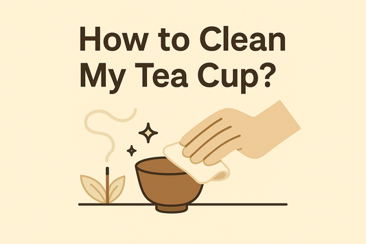 Minimalist banner of a traditional Chinese teacup being cleaned under soft light, evoking calm and mindful living.