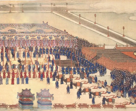 Imperial incense ceremony at the Temple of Heaven, with the emperor and officials performing ancient rites to heaven – a majestic tribute to Chinese ritual culture