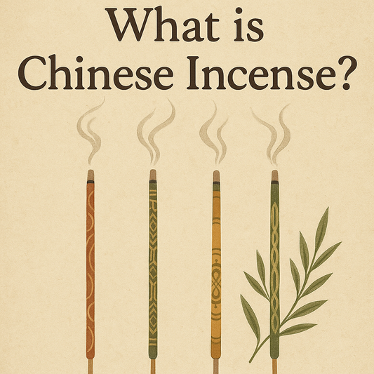 Traditional Chinese incense banner featuring stick incense, coil incense, cone incense, and powdered incense, illustrated in an East Asian watercolor style with flowing smoke and herbal motifs.
