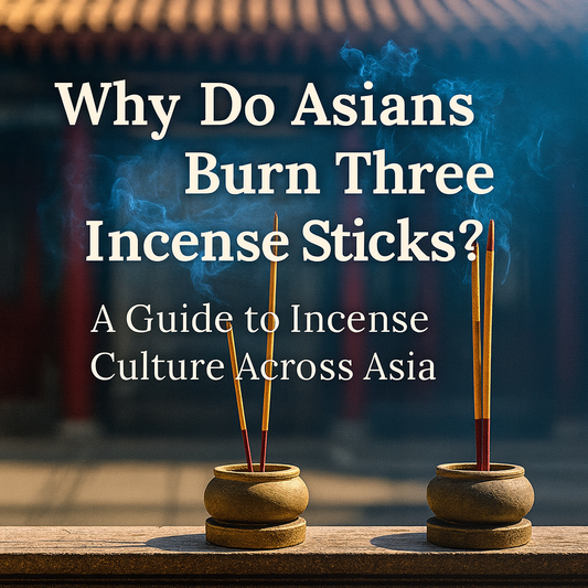 Three incense sticks burning in an Asian temple, illustrating incense rituals, cultural symbolism, and traditional spiritual practices across Asia.