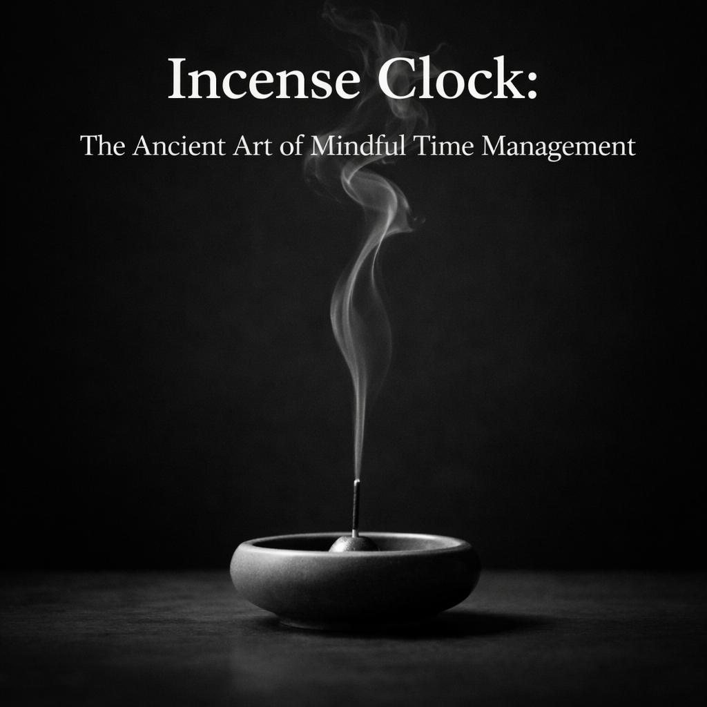 Incense clock smoke rising from ceramic holder, mindful time ritual