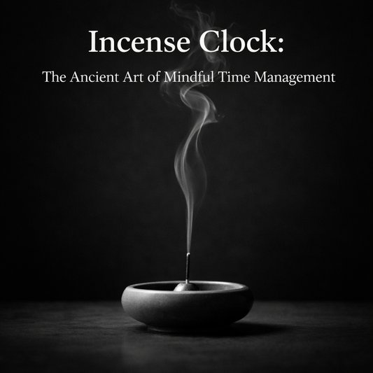 Incense clock smoke rising from ceramic holder, mindful time ritual