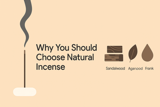 “Minimalist Monian-style banner with incense and abstract icons for sandalwood, agarwood, and frankincense—‘Why You Should Choose Natural Incense’.”