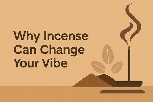 Minimalist digital banner in Monian color palette, featuring abstract incense smoke flowing upward in soft curves, symbolizing calm energy shifts, with the title text “Why Incense Can Change Your Vibe.”