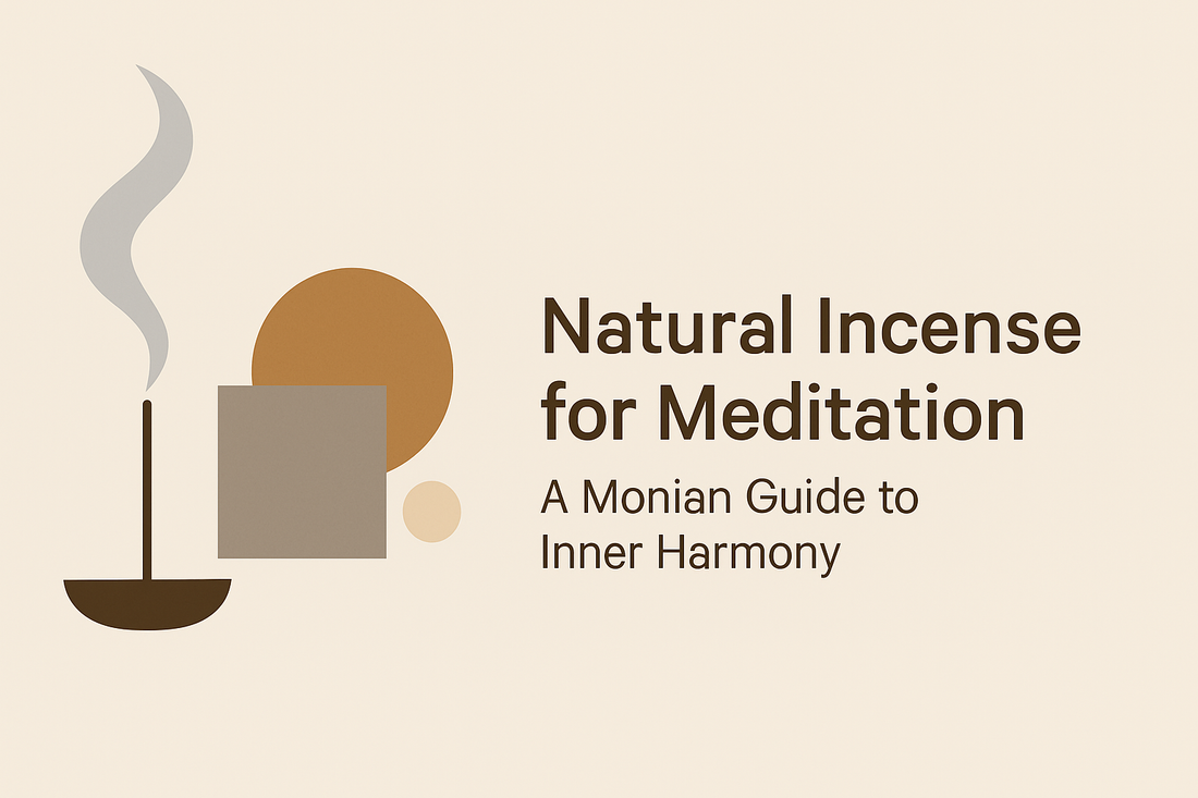 Monian minimalist banner with incense smoke and abstract shapes for sandalwood, agarwood, and frankincense.