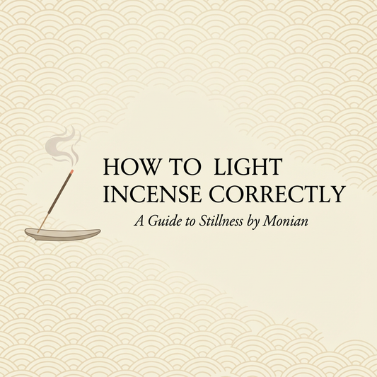 How to light incense correctly – a minimalist incense guide by Monian, showing proper incense lighting for calm, balance, and mindful rituals.