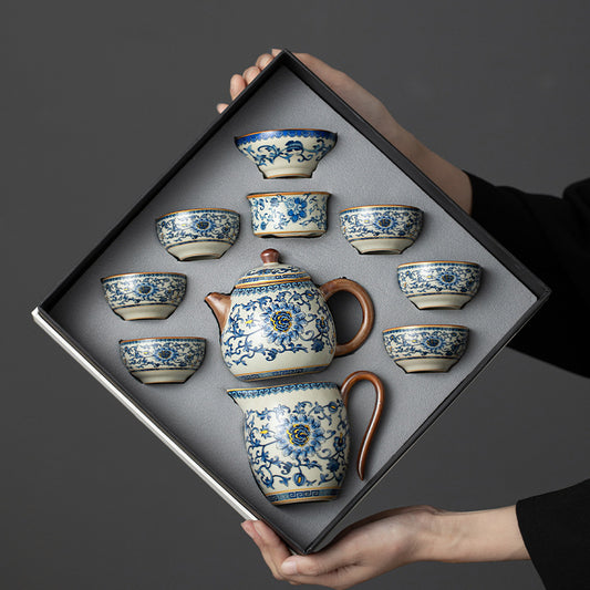 Floral Blue and White Porcelain Tea Set · 10-Piece Gift Box
