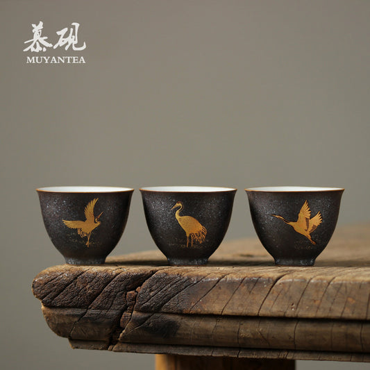 Ancient Moon Tea Cup – Standing Crane Design