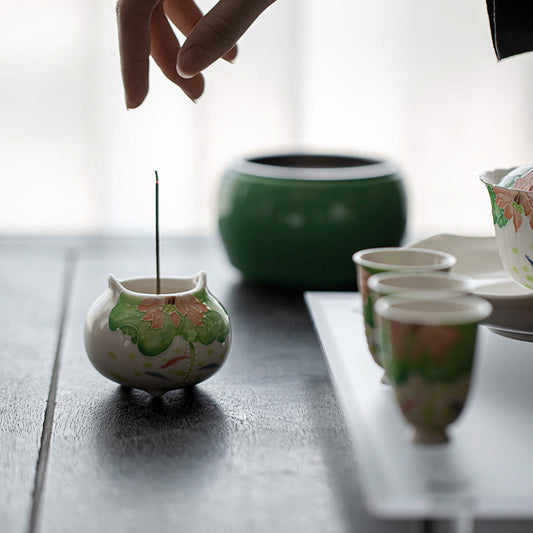 Ceramic Lotus Incense Holder – Oriental Burner for Meditation & Tea Rituals