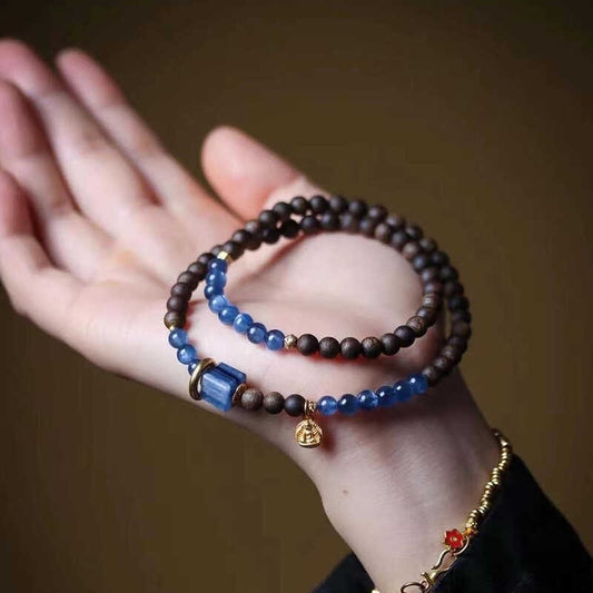 4mm Double-Wrap Blue Kyanite & Agarwood Bracelet – Handcrafted Aromatic Beads
