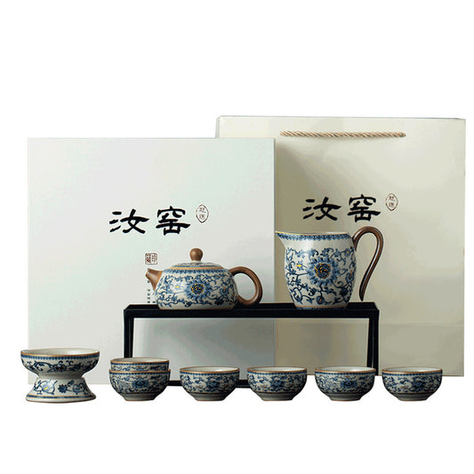 Floral Blue and White Porcelain Tea Set · 10-Piece Gift Box