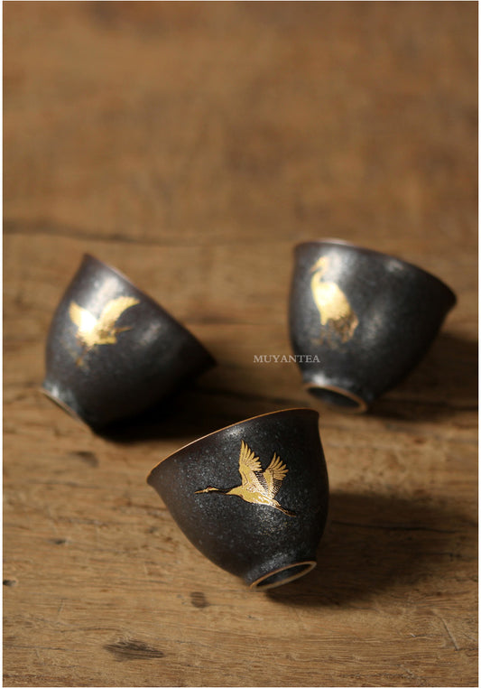 Ceramic Tea Cup with Ancient Standing Crane Designed