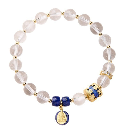 8mm White Crystal & Lapis Lazuli Bracelet – 925 Silver Gilded | Zakiram Design