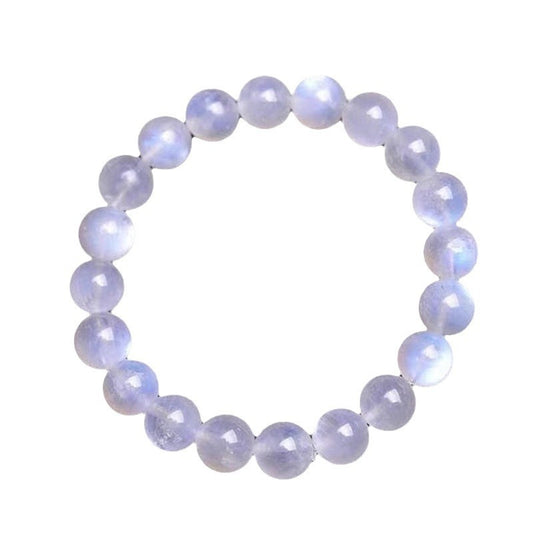 Natural White Crystal Bracelet – Polished Quartz with Blue Sheen | 7mm–10.5mm Beads