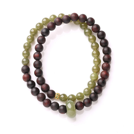 6mm Agarwood & Hetian Jade Double-Wrap Bracelet – Handcrafted Zen Jewelry