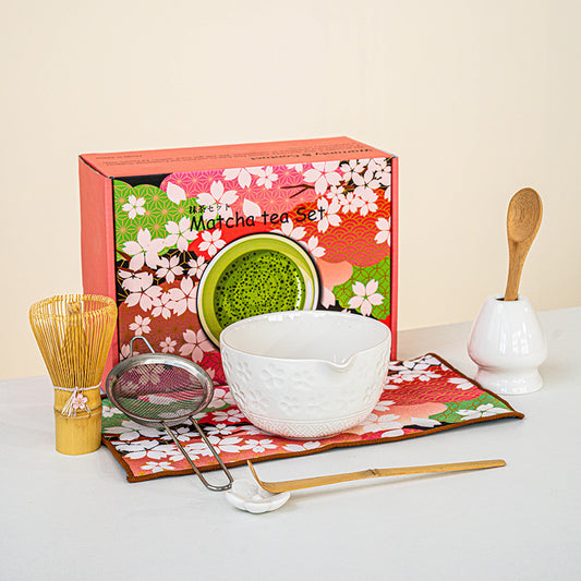 Japanese Sakura Matcha Tea Set 8-Piece （White）