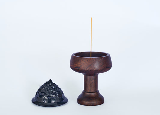 Ebony Baolian Lamp Incense Burner – Mountain Lid Design for Meditation