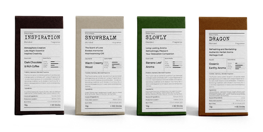 Four labeled packages on a white background