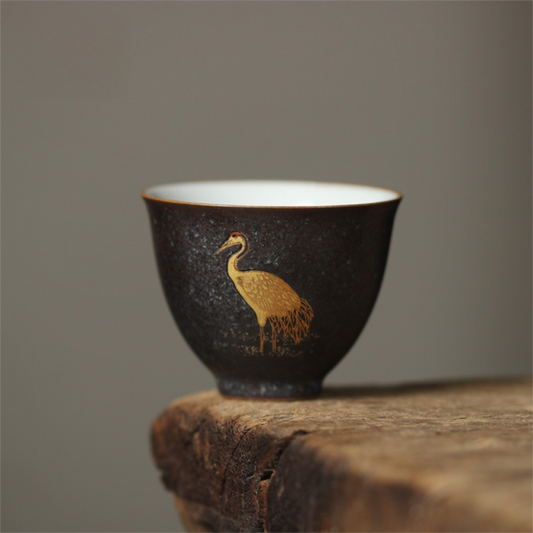 Ancient Moon Tea Cup – Standing Crane Design
